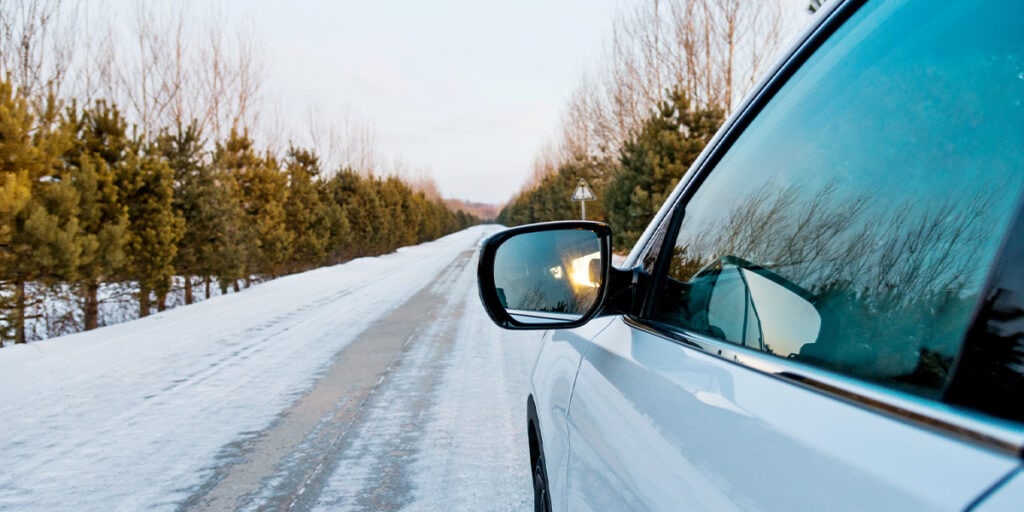 a car driving in winter in Winnipeg