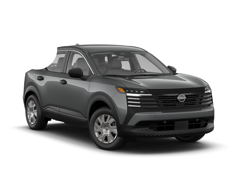 A grey 2025 Nissan Kicks at a 3/4 view with a checkmark in a white circle at the top left.