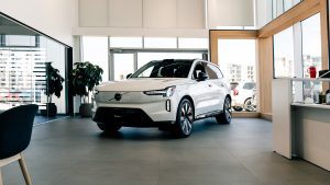 Volvo SUV in bright showroom