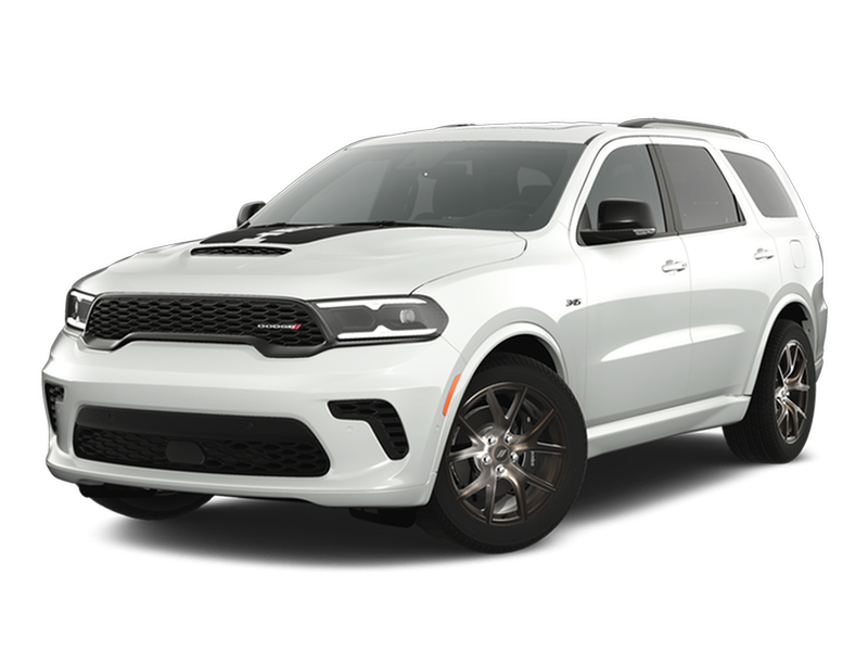 White performance SUV isolated on a black background, front three-quarter view, featuring sporty design elements, black grille, hood vent, alloy wheels, and tinted windows, modern mid-size SUV automotive image for dealership marketing and vehicle showcase