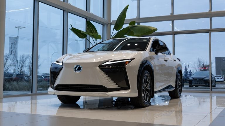 2026 lexus rz450e parked in bright showroom