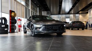 grey 2026 hyundai sonata sitting in showroom